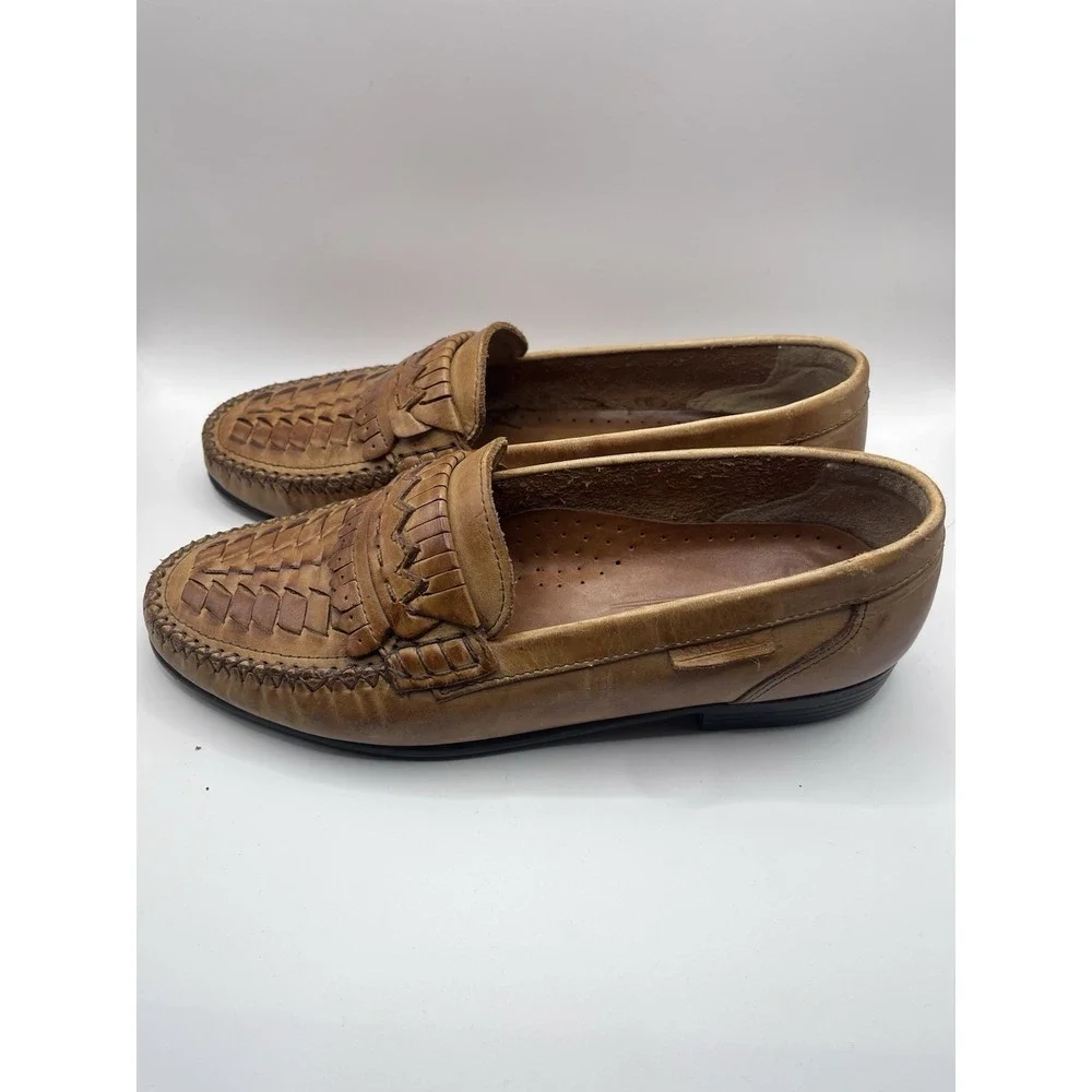 Wytcher Men's Brown Leather Woven Slip-On Loafers Round Toe Size 7 1/2
